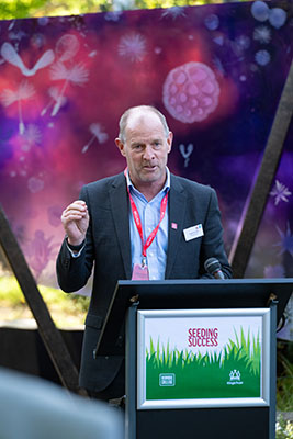 Jonathan Townsend UK Chief Executive of The King’s Trust speaking at the opening of the RHS Chelsea Flower Show, The King’s Trust: Seeding Success Garden at its new home at Uxbridge College. 