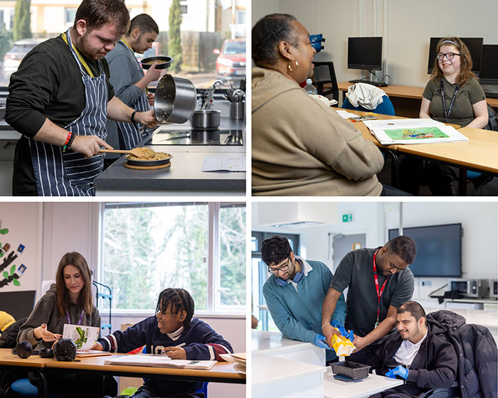 Selection of images of Foundation Learning students cooking, drawing, talking with staff in our various facilities across HRUC.