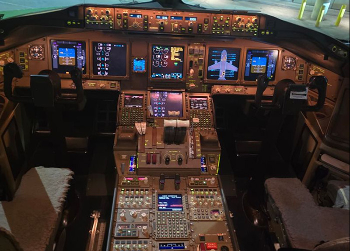 The cockpit of a plane